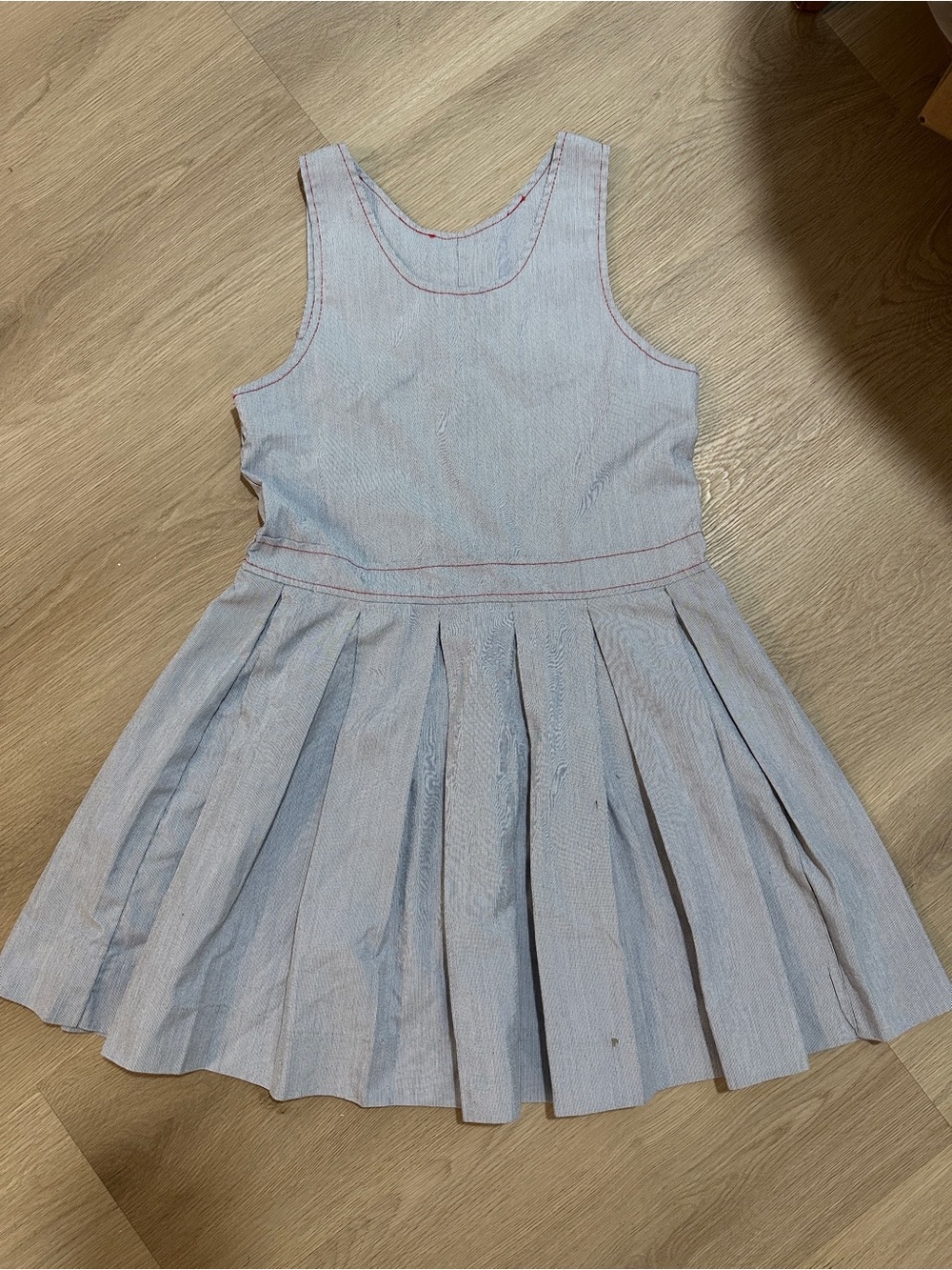Sleeveless Light Blue Pleated Girls Dress - Casual Cotton Blend